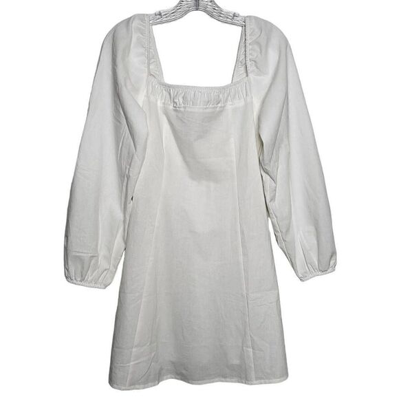 NEW Free People Square Neck Balloon Sleeves Cotton/Linen White Mini Dress Sz S - Picture 2 of 12